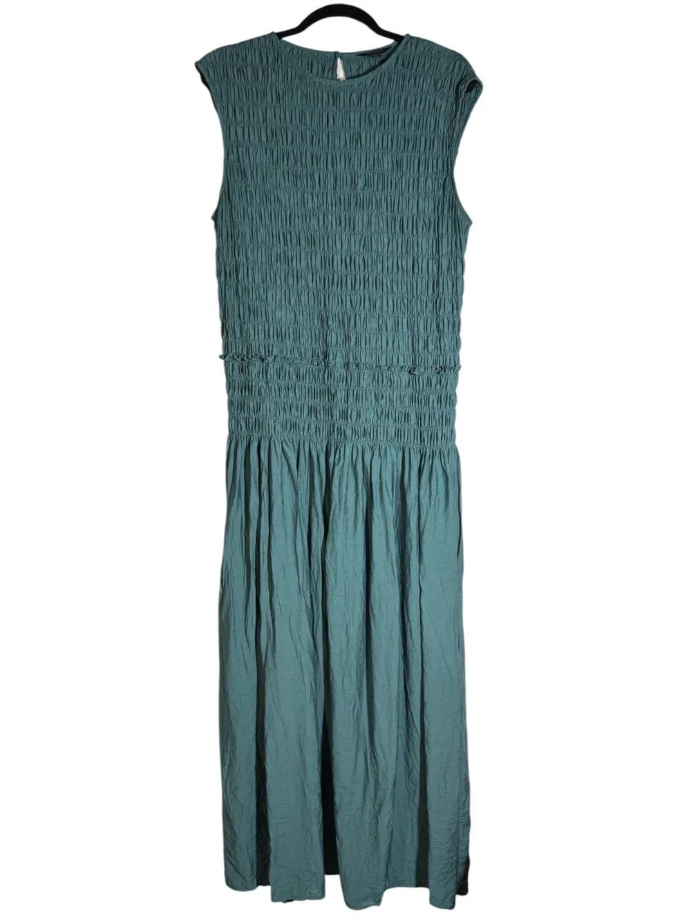 Banana Republic Smocked Bodice Maxi Dress Linen Thermal Spring Blue Size XL TALL - Picture 2 of 10